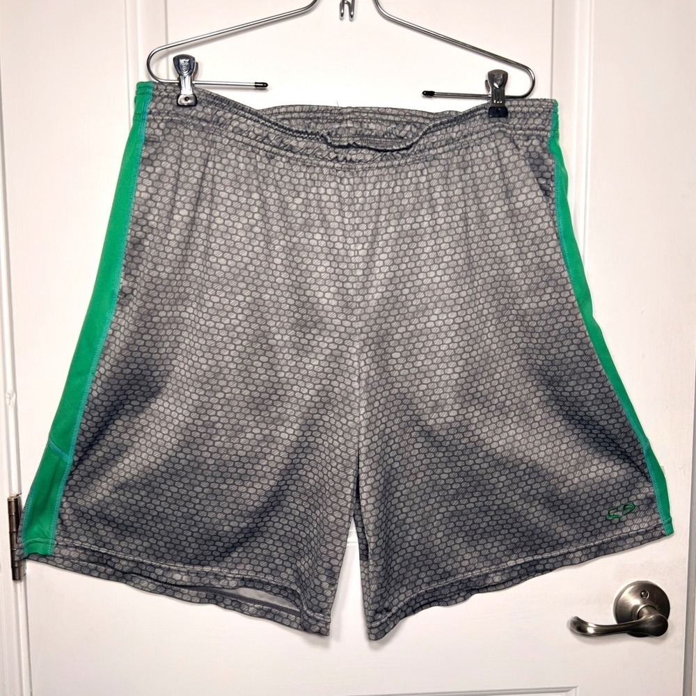Champion C9 Mens Athletic Basketball Shorts Grey Green Honeycomb Print XXL 2XL